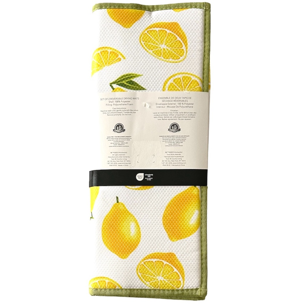 KitchenAid 2 Pc Set Drying Mats Yellow Lemons NEW WITH TAGS. Reversible - Picture 5 of 6